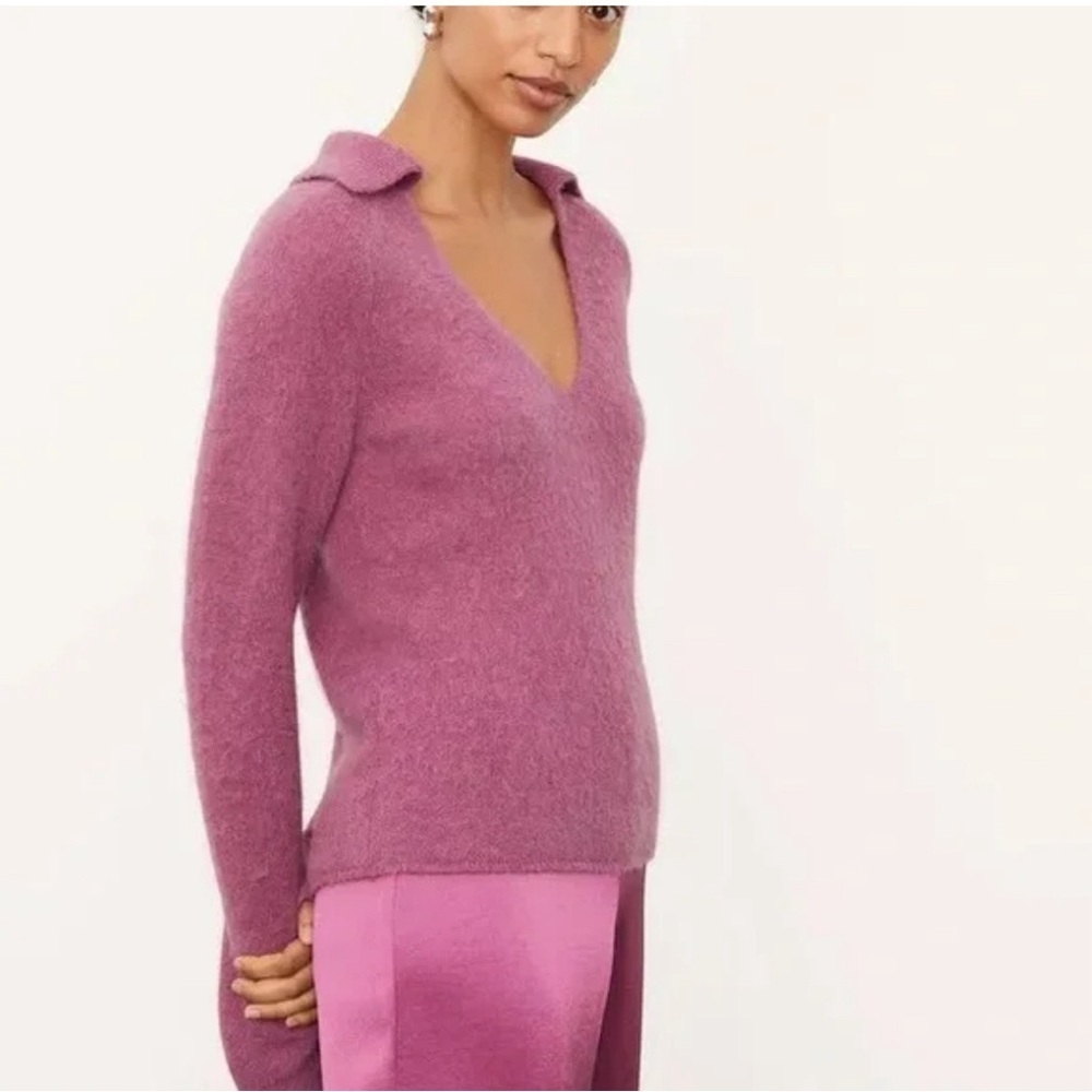 Vince Alpaca Polo Brushed Alpaca Knit Sweater in Dark Hollyhock Size L